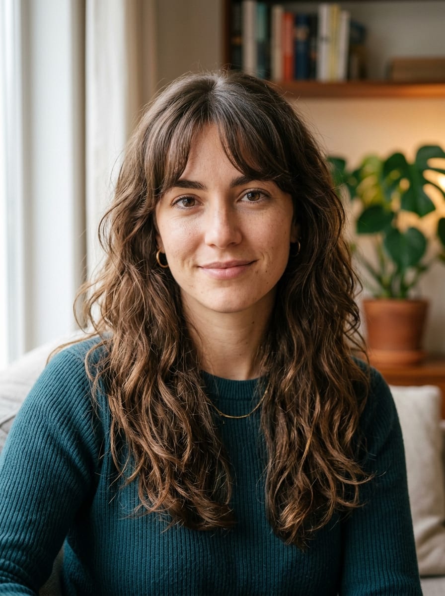 Wellige Haare mit Curtain Bangs - Frisur für wellige Haare